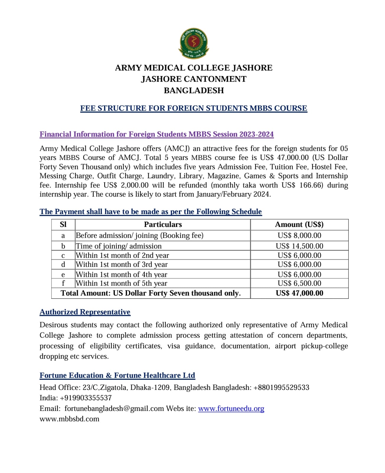MBBS Fees Structure of Army Medical College